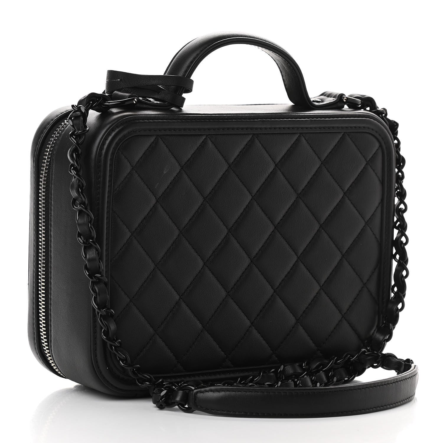 Chanel Lambskin Quilted Medium CC Filigree Vanity Case Black 3 of 10
