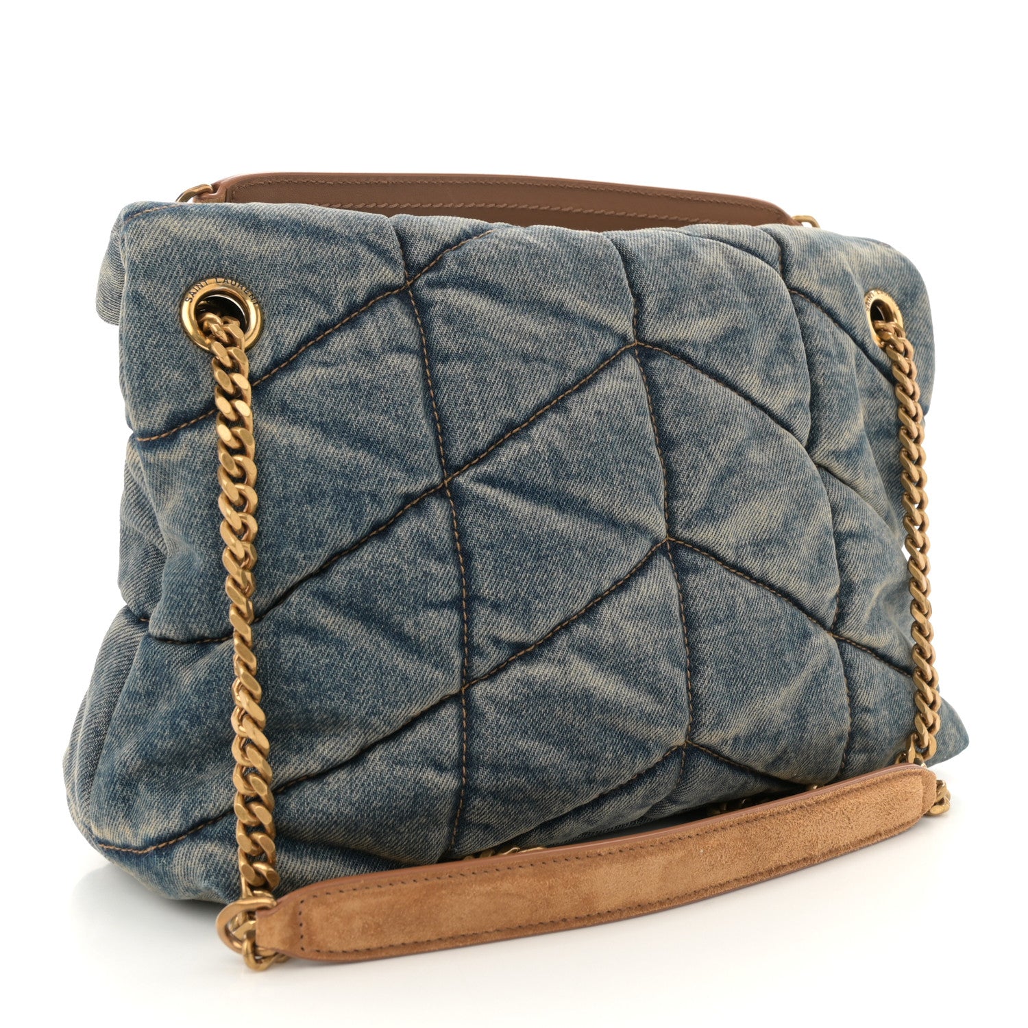 Saint Laurent Denim Quilted Small Loulou Puffer Monogram Chain Satchel Blue Cinnamon 3 of 10