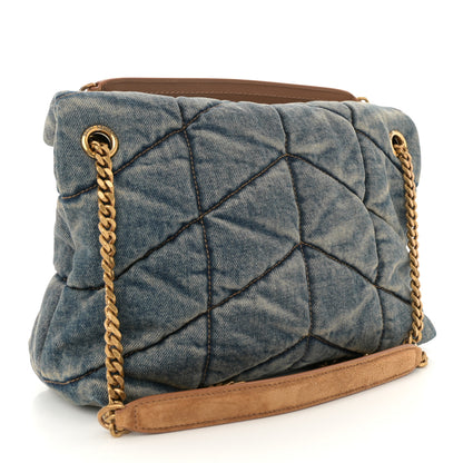 Saint Laurent Denim Quilted Small Loulou Puffer Monogram Chain Satchel Blue Cinnamon 3 of 10
