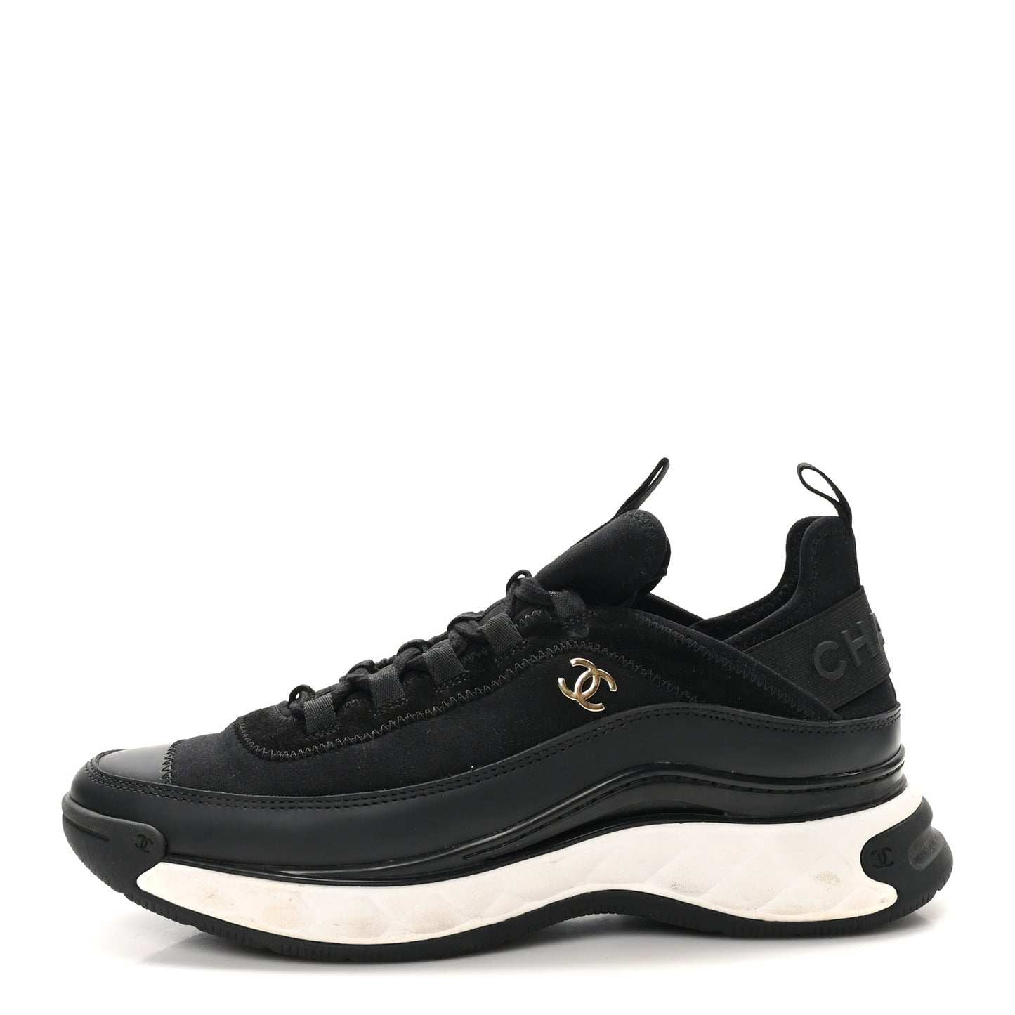 Velvet Calfskin Mixed Fibers CC Sneakers 40.5 Black