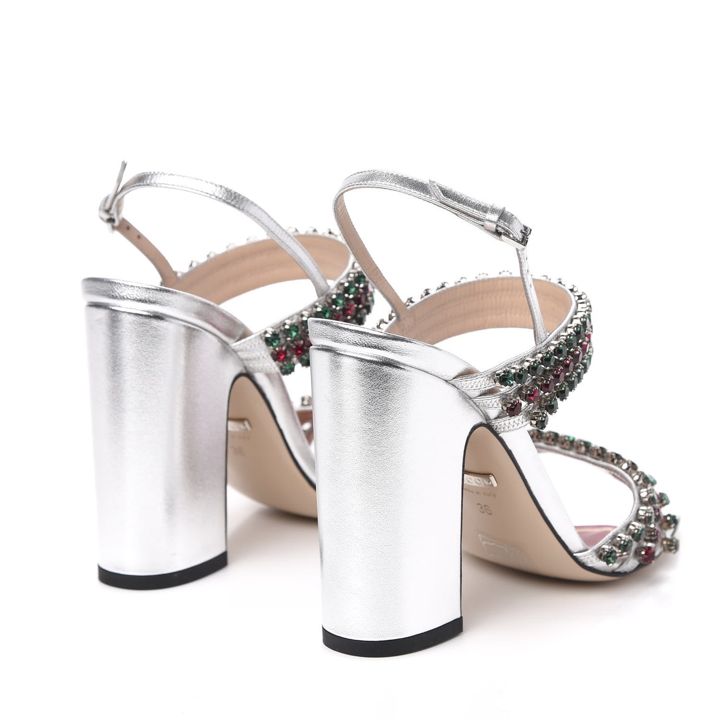 Nappa Silk Crystal Bertie High Heel Sandals 36 Argento