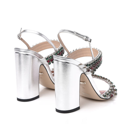 Gucci Nappa Silk Crystal Bertie High Heel Sandals 36 Argento 4 of 8