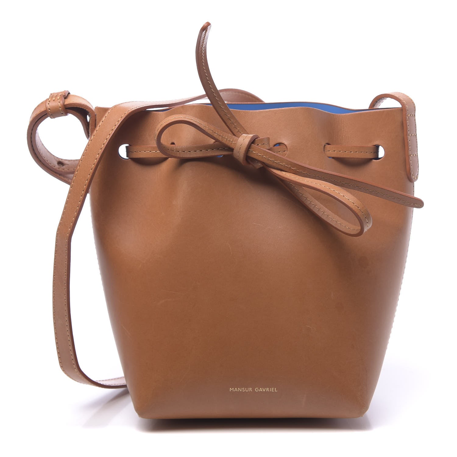 Mansur Gavriel Vegetable Tanned Calfskin Mini Bucket Bag Cammello Azzurro 1 of 13