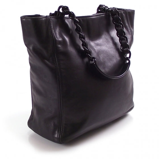Leather Modern Chain Shopper Black