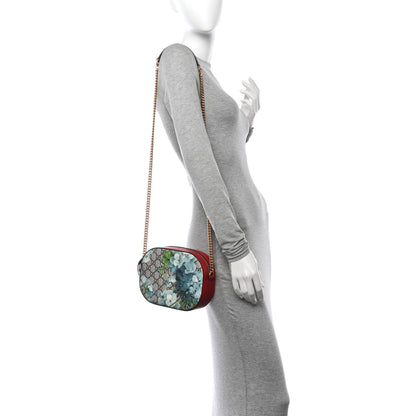Gucci GG Supreme Monogram Blooms Mini Chain Shoulder Bag Beige Blue Navy Hibiscus Red 2 of 14