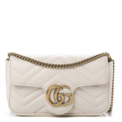 Gucci Calfskin Matelasse Super Mini GG Marmont Shoulder Bag White 1 of 11