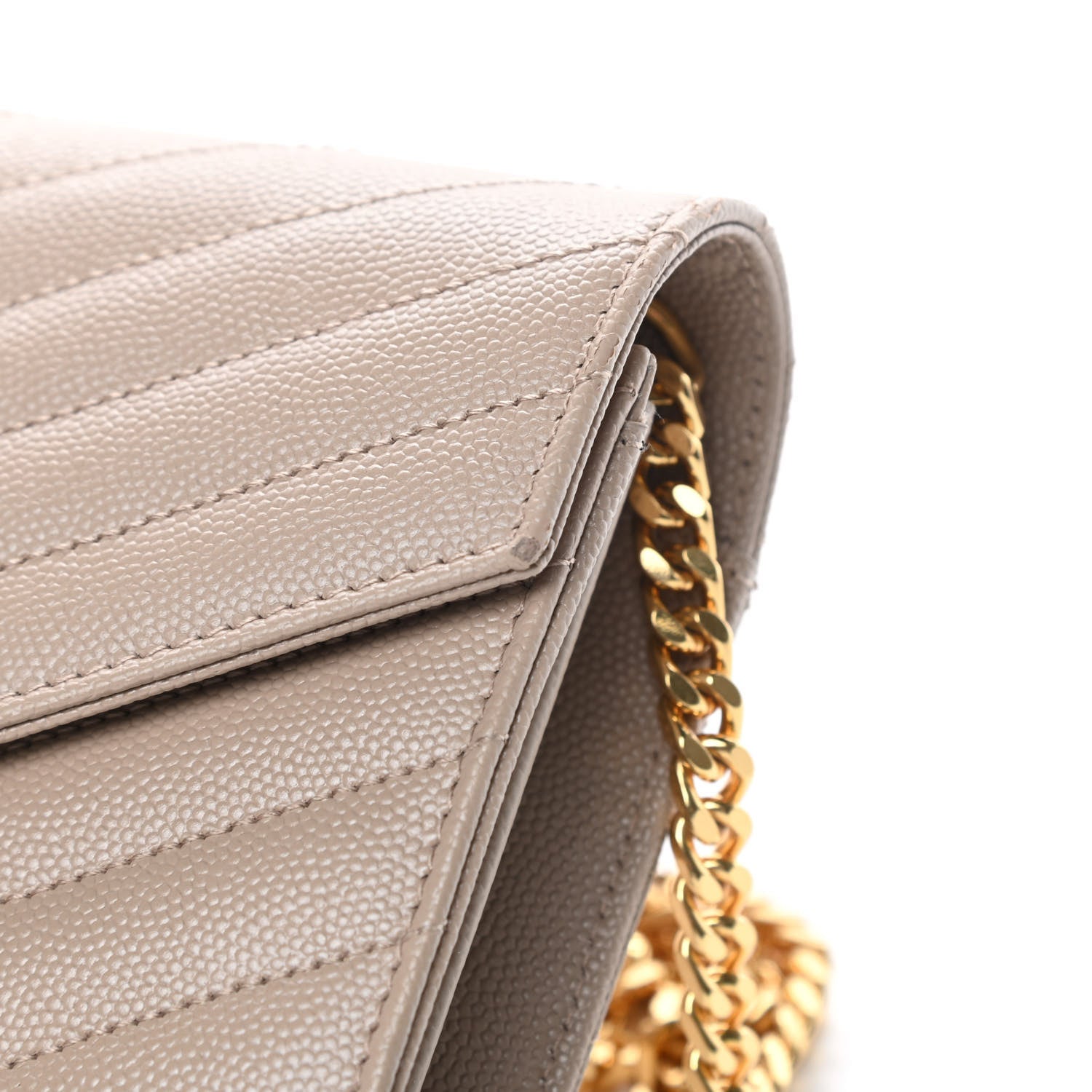 Saint Laurent Grain De Poudre Matelasse Chevron Monogram Chain Wallet Nude Powder 12 of 14