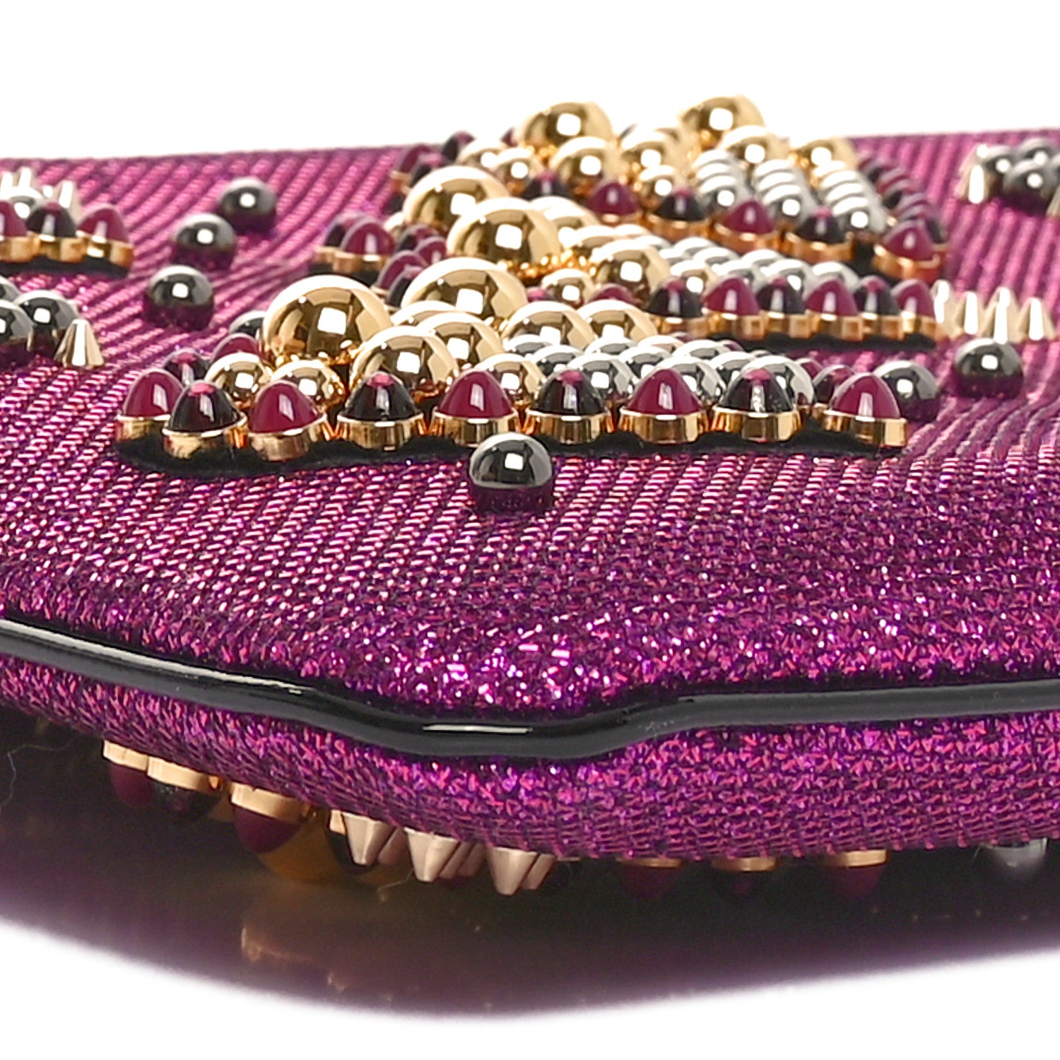 Christian Louboutin Metallic Raffia Studded Loubiposh Chain Clutch Magenta 8 of 10