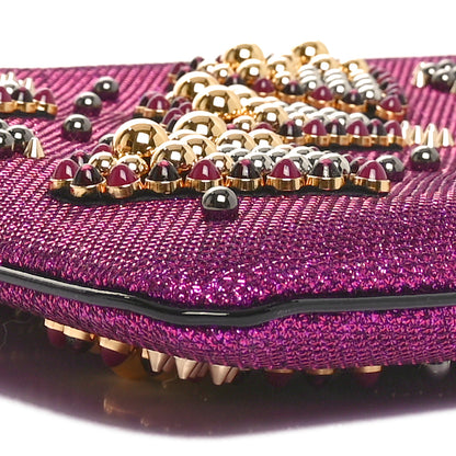 Christian Louboutin Metallic Raffia Studded Loubiposh Chain Clutch Magenta 8 of 10