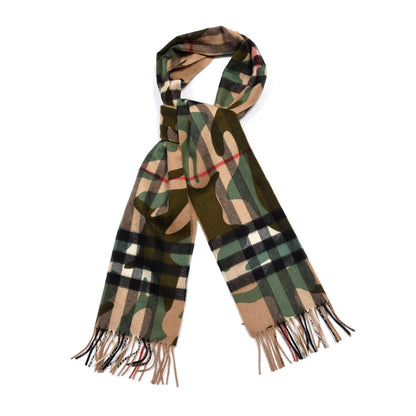 Burberry Cashmere Camoflauge Print Giant Check Fringe Scarf Pine Green 1 of 3