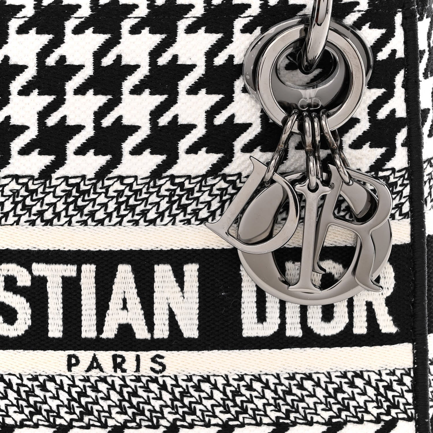 Christian Dior Canvas Houndstooth Embroidered Mini Lady D-Lite Black White 8 of 11