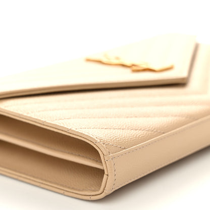 Saint Laurent Grain De Poudre Matelasse Chevron Monogram Envelope Chain Wallet Nude Powder 8 of 10