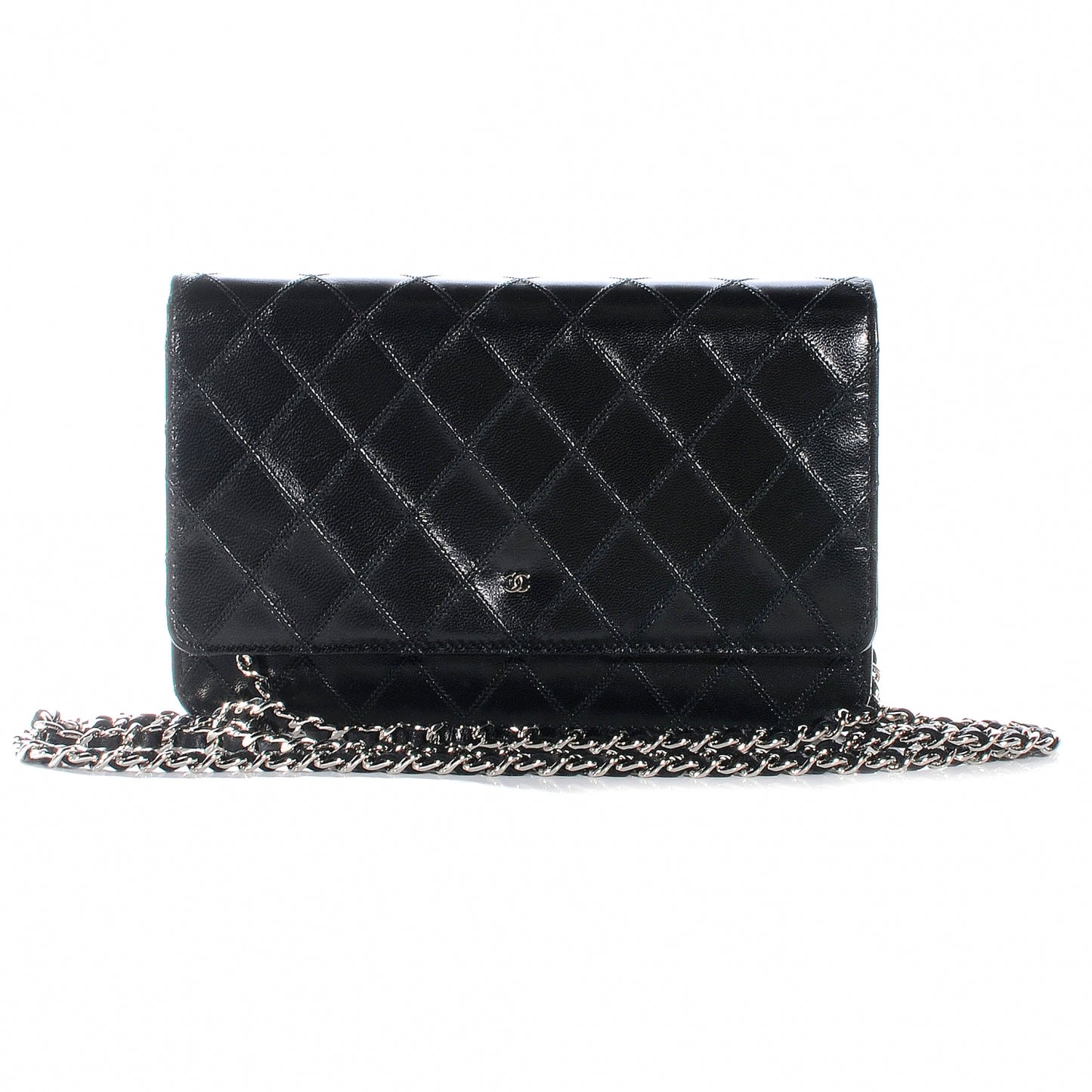 Calfskin Diamond Stitch Wallet On Chain WOC Black