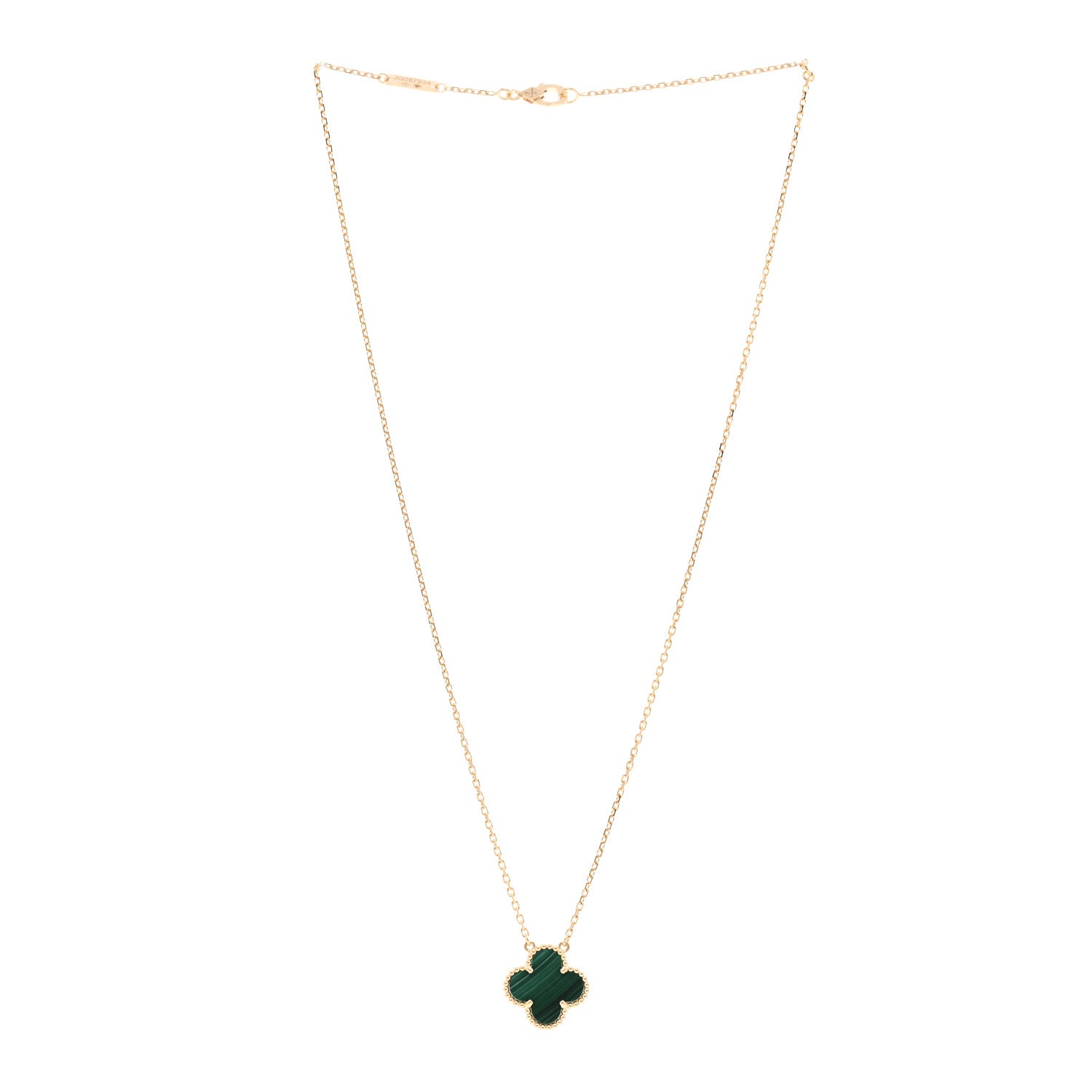 Van Cleef & Arpels 18K Yellow Gold Malachite Vintage Alhambra Pendant Necklace 3 of 5