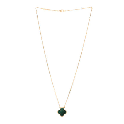 Van Cleef & Arpels 18K Yellow Gold Malachite Vintage Alhambra Pendant Necklace 3 of 5