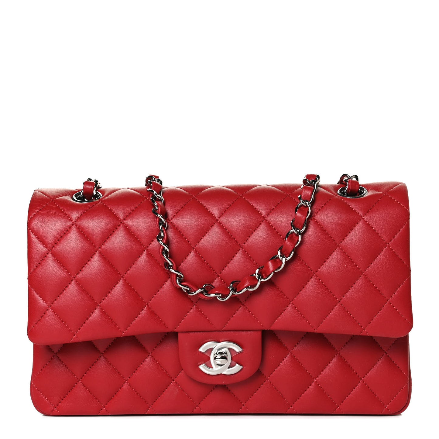 Lambskin Quilted Medium Double Flap Red