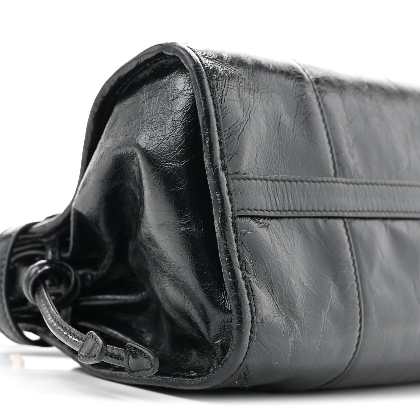 Glossy Calfskin Triangle Medium Bonnie Shoulder Bag Black