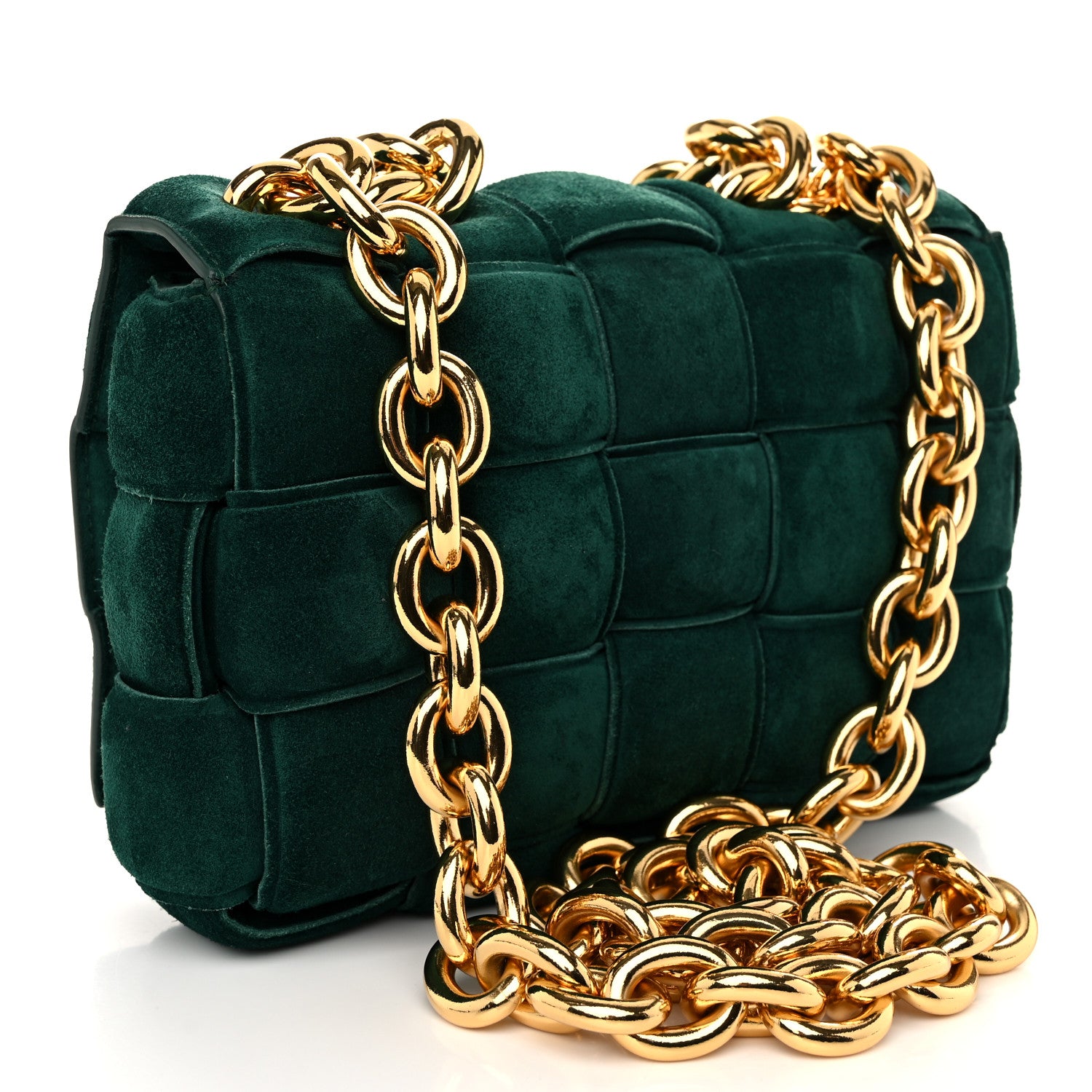 Bottega Veneta Suede Maxi Intrecciato Padded Chain Cassette Crossbody Bag Emerald Green 3 of 10