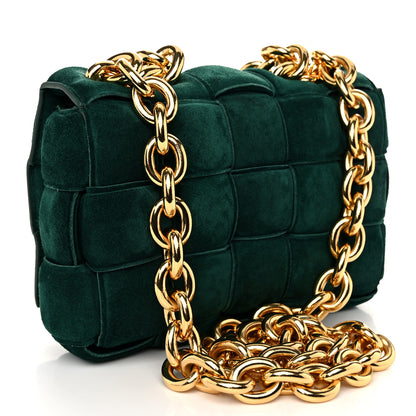 Bottega Veneta Suede Maxi Intrecciato Padded Chain Cassette Crossbody Bag Emerald Green 3 of 10