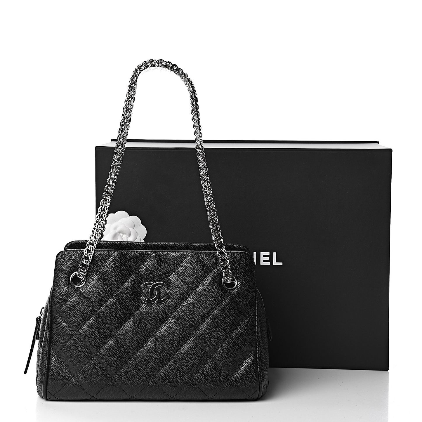Caviar Quilted Tote Black