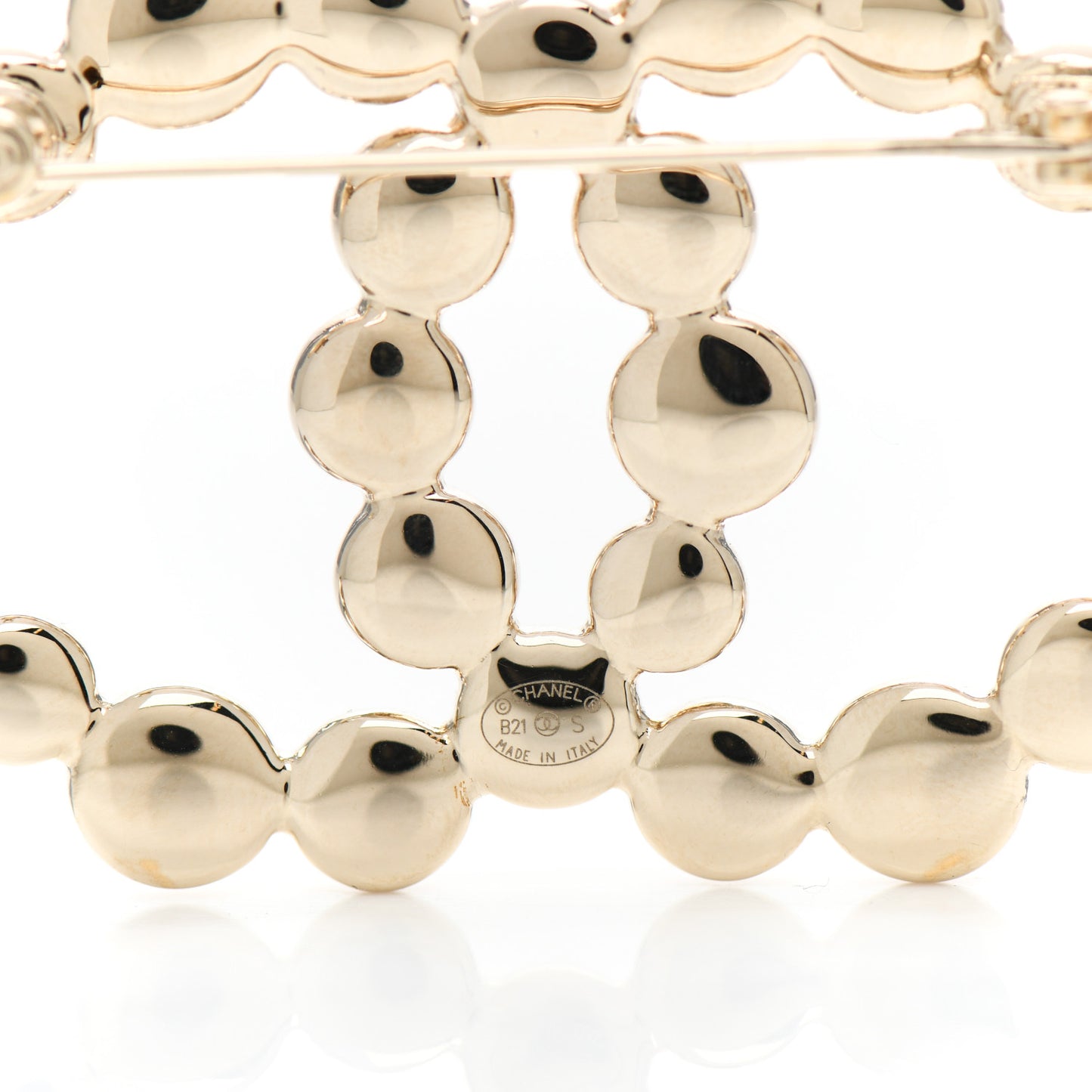 Metal Beaded CC Brooch Gold