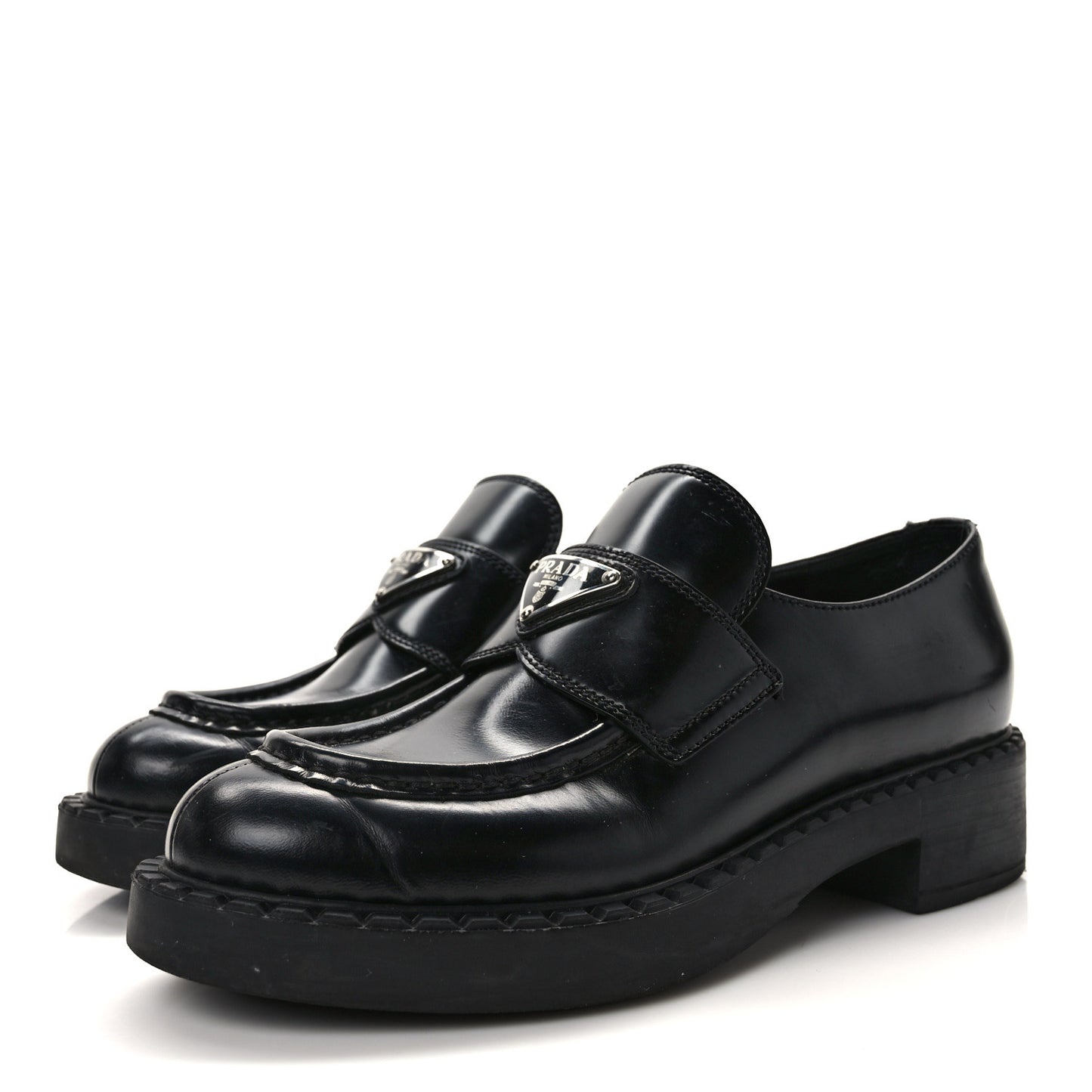 Spazzolato Metal Triangle Logo 50mm Loafers 35.5 Black