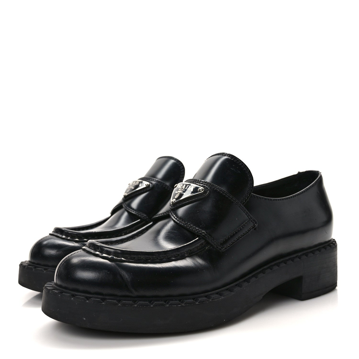 Prada Spazzolato Metal Triangle Logo 50mm Loafers 35.5 Black 3 of 10