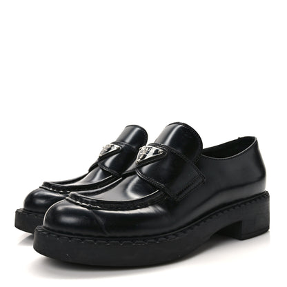 Prada Spazzolato Metal Triangle Logo 50mm Loafers 35.5 Black 3 of 10