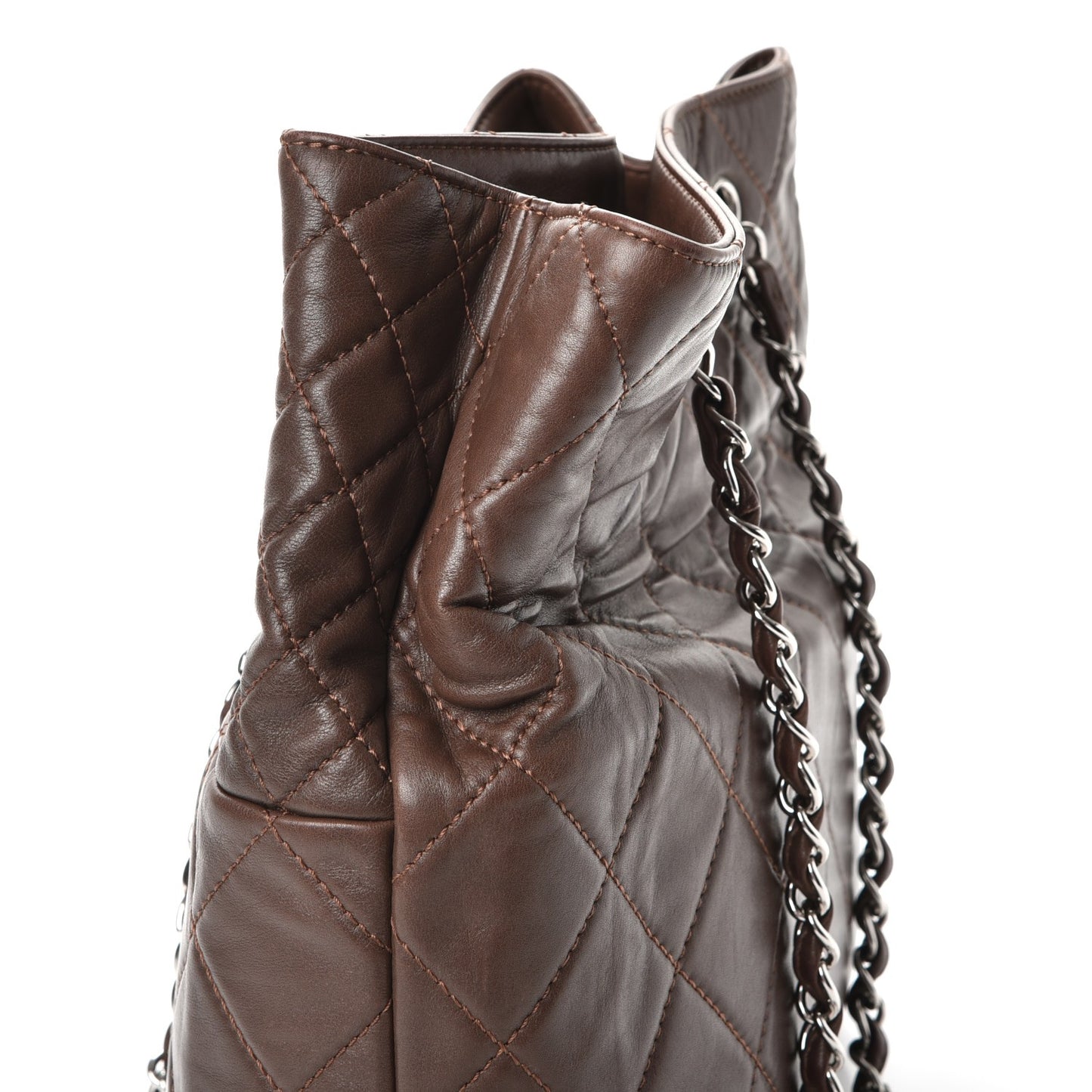 Calfskin Quilted In the Business North South Tote Brown