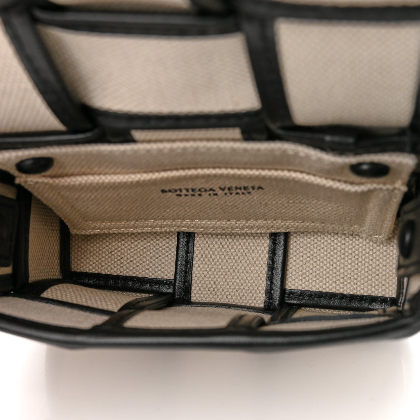 Canvas Intrecciato Mini Cassette Crossbody Bag Natural Black