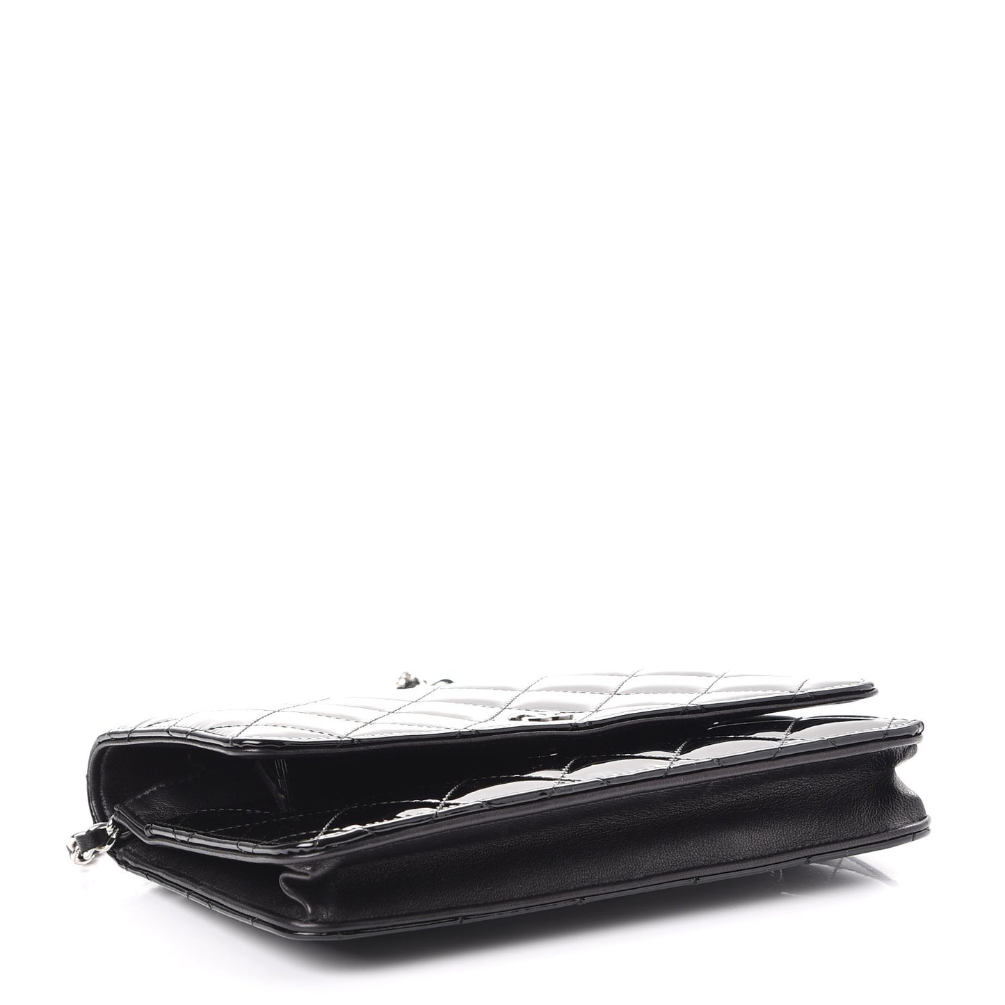 Patent Quilted Wallet On Chain WOC Black
