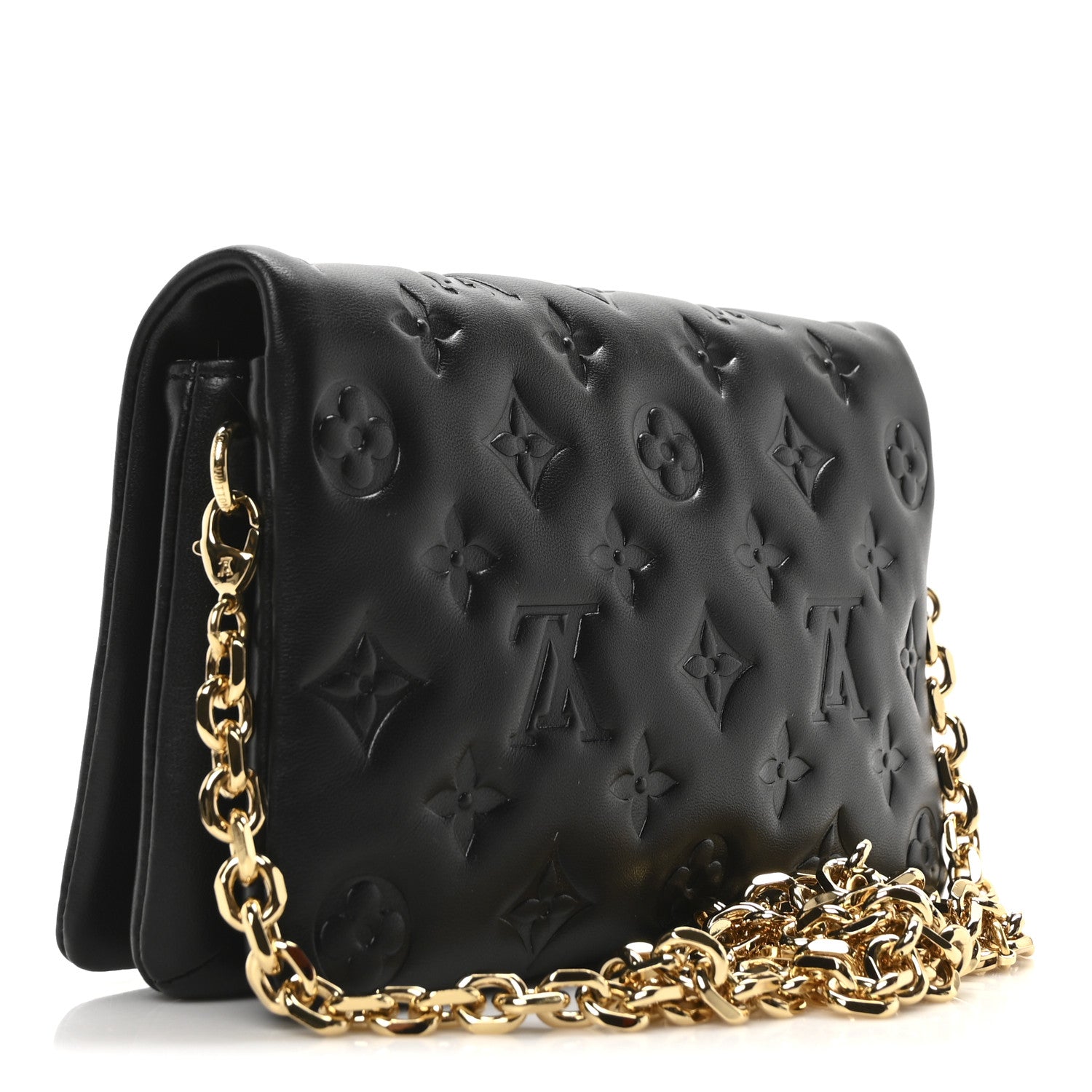 Louis Vuitton Lambskin Embossed Monogram Pochette Coussin Black 3 of 9
