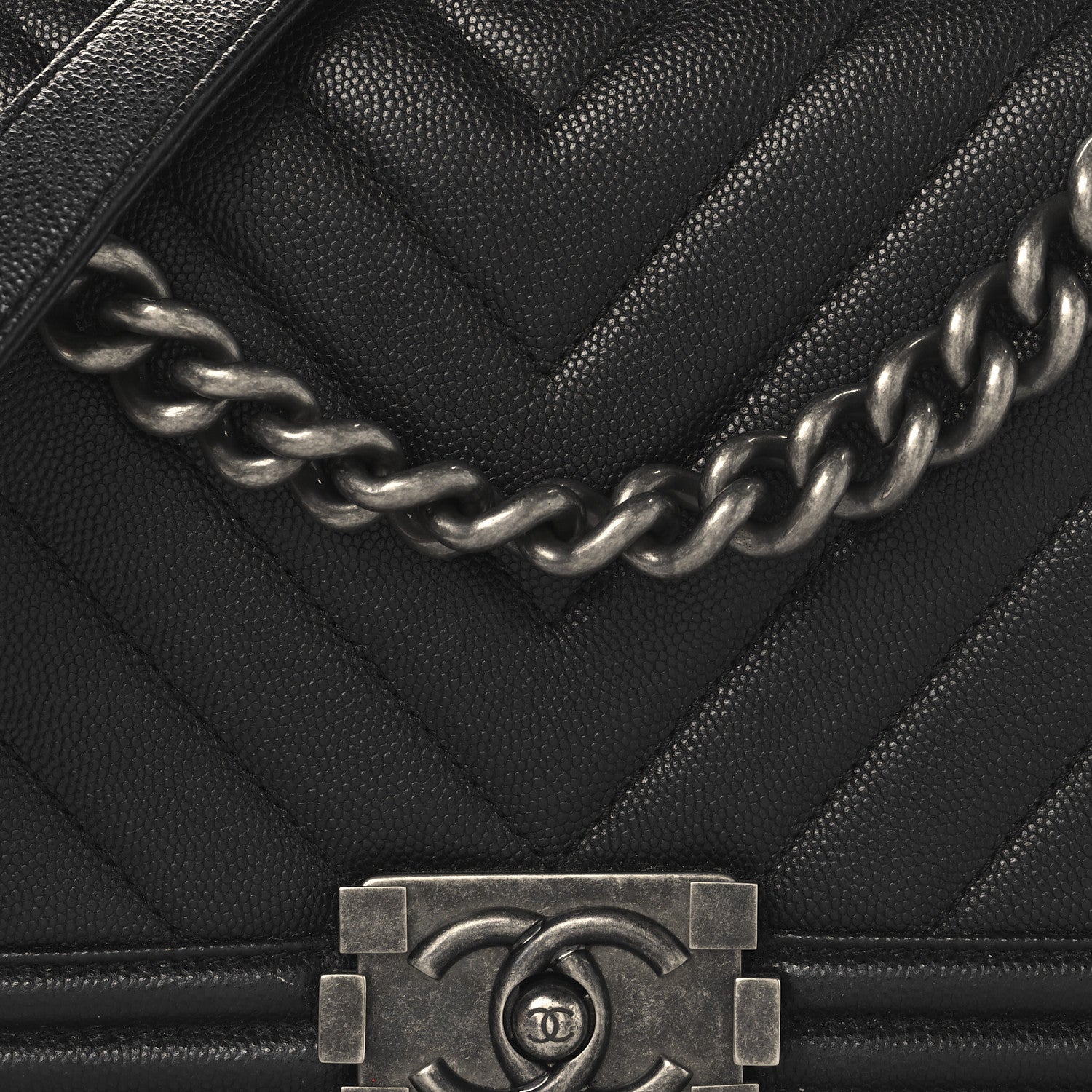 Chanel Caviar Chevron Quilted Medium Boy Flap Black 8 of 10