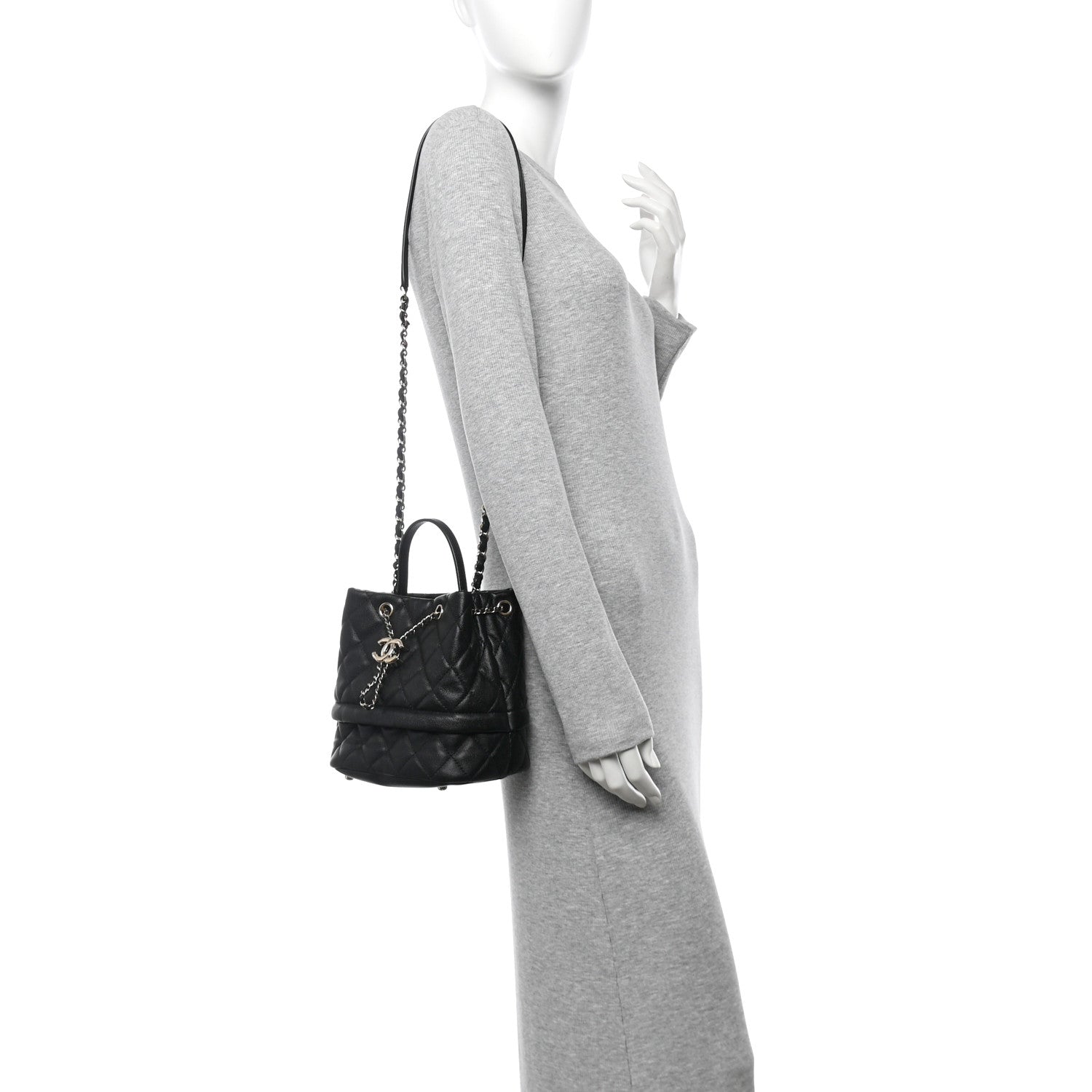 Chanel Caviar Quilted Rolled Up Bucket Drawstring Bag Black 2 of 11