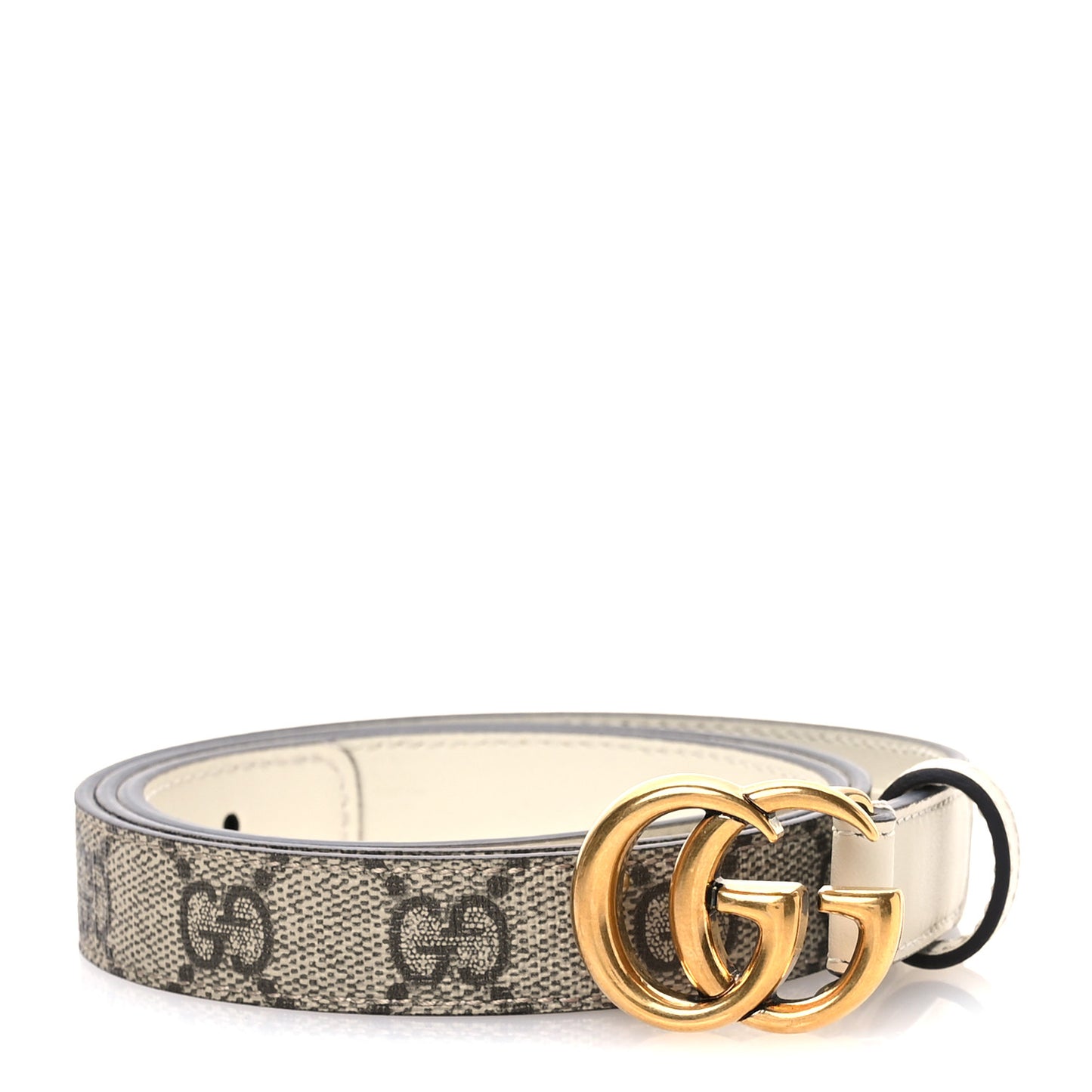 GG Supreme Monogram Matte Plutone Calfskin Double G 20mm Belt 85 34 Beige White New Acero