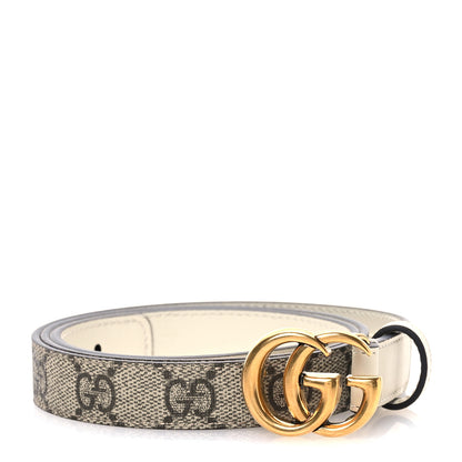 Gucci GG Supreme Monogram Matte Plutone Calfskin Double G 20mm Belt 85 34 Beige White New Acero 1 of 5
