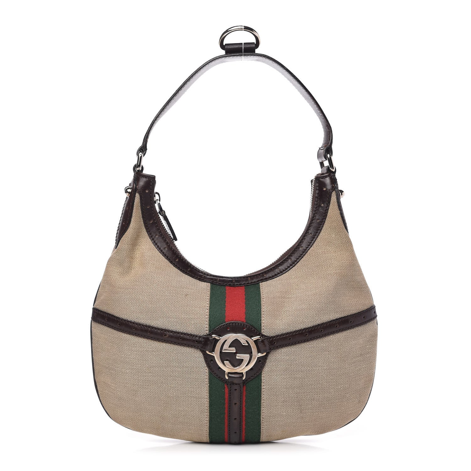 Gucci Canvas Web GG Reins Hobo Brown 1 of 10