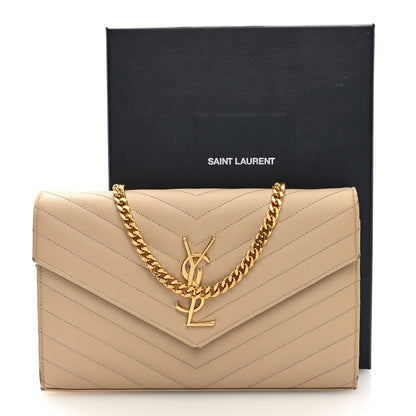 Saint Laurent Grain De Poudre Matelasse Chevron Monogram Chain Wallet Nude Powder 10 of 10