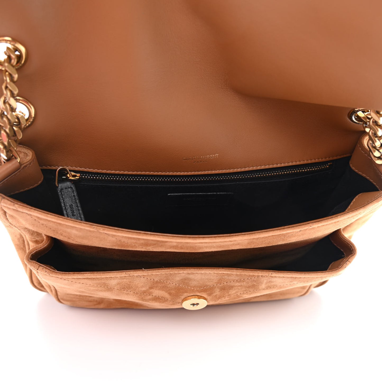 Suede Monogram Medium Niki Chain Satchel Cinnamon