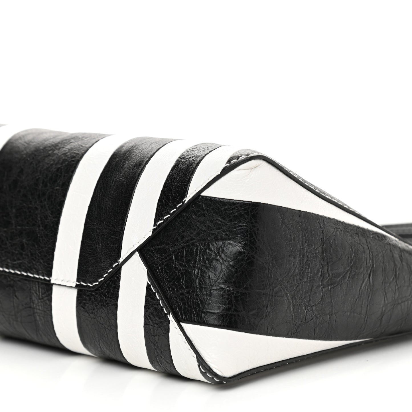 Agneau Arena Striped Patchwork Small Barbes Z Pouch with Handle Black White