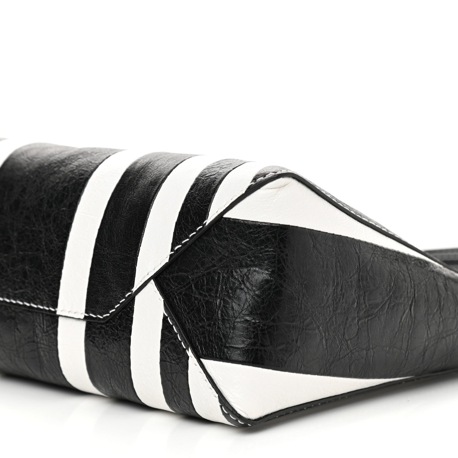 Balenciaga Agneau Arena Striped Patchwork Small Barbes Z Pouch with Handle Black White 11 of 11