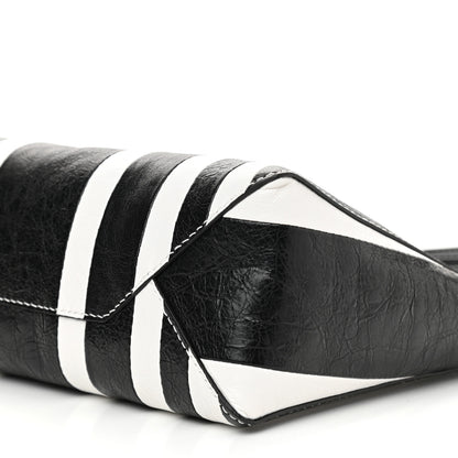 Balenciaga Agneau Arena Striped Patchwork Small Barbes Z Pouch with Handle Black White 11 of 11