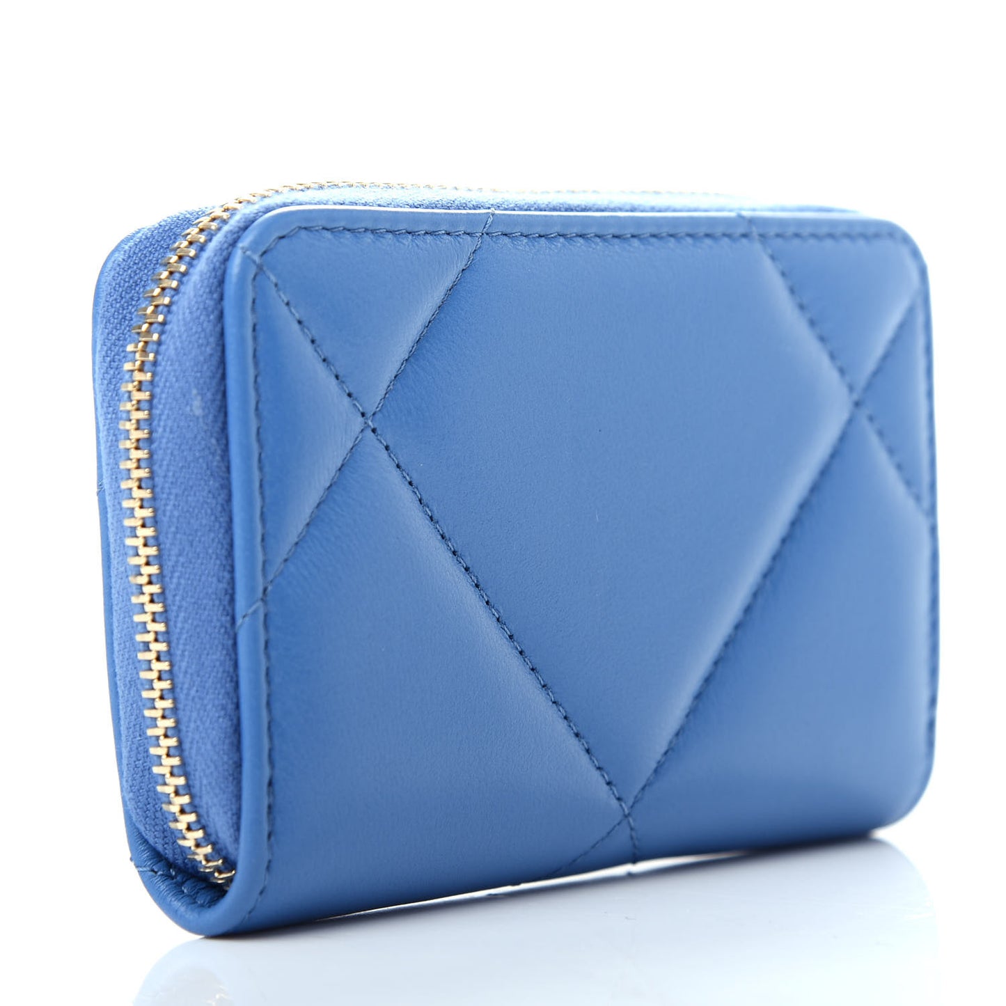 Goatskin Quilted 19 Zip Around Coin Purse Wallet Blue