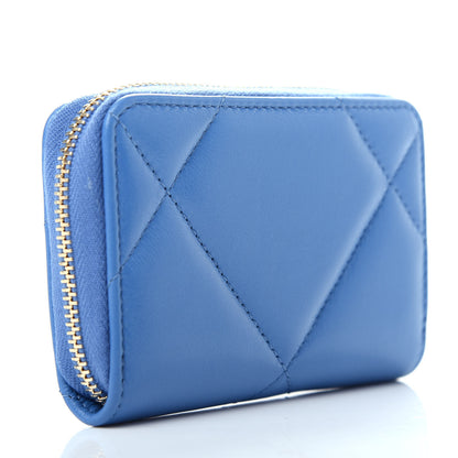Chanel Goatskin Quilted 19 Zip Around Coin Purse Wallet Blue 3 of 7
