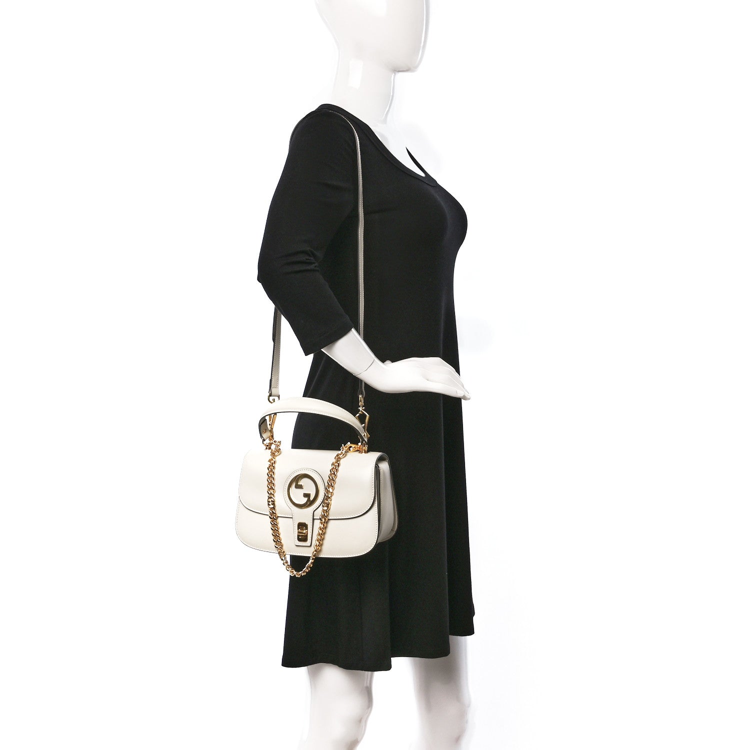 Gucci Roxy Calfskin Small Blondie Top Handle Shoulder Bag Mystic White 2 of 9