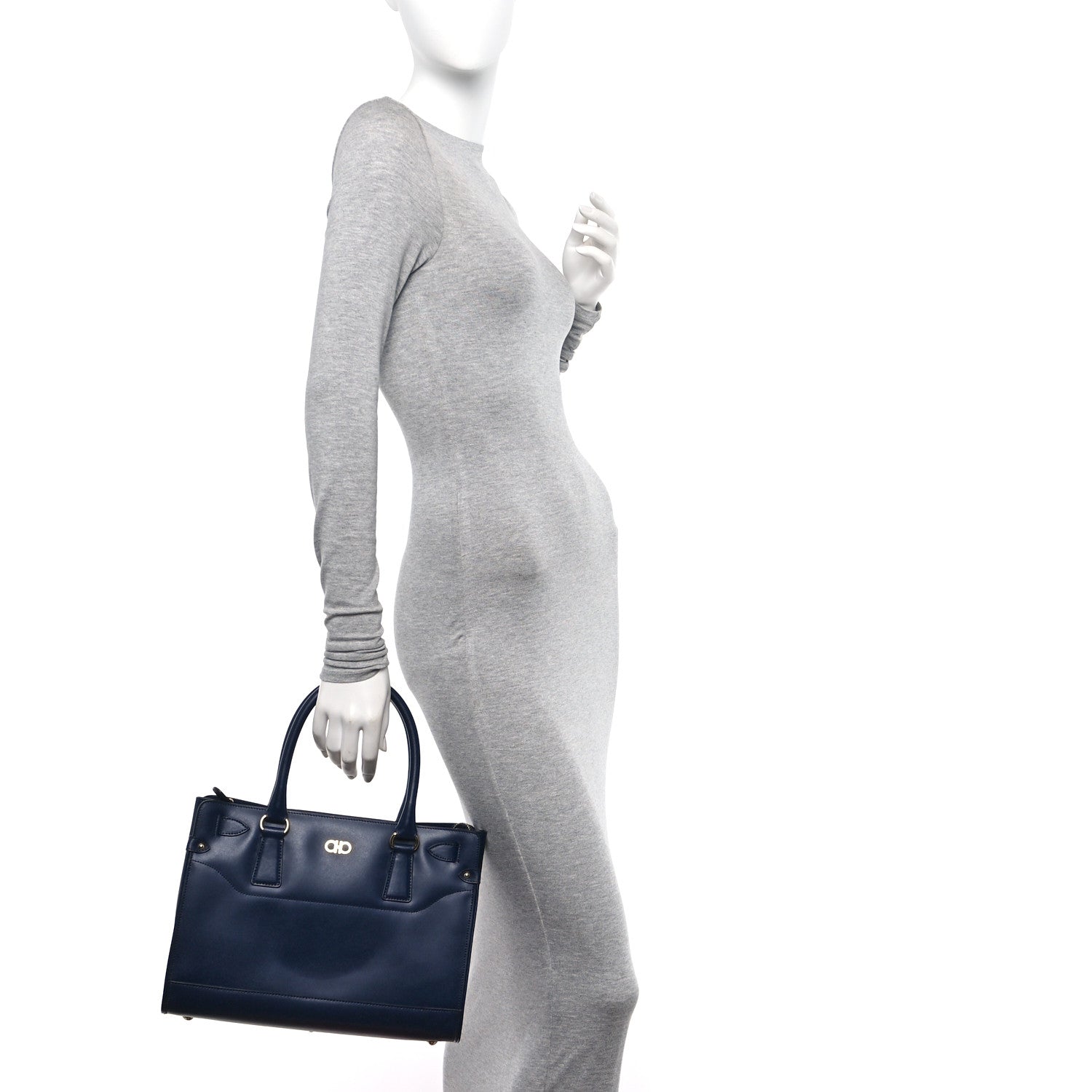 Salvatore Ferragamo Calfskin Briana Tote Navy 2 of 9