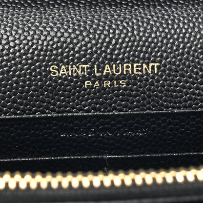 Saint Laurent Grain De Poudre Matelasse Chevron Monogram Chain Wallet Black 6 of 12