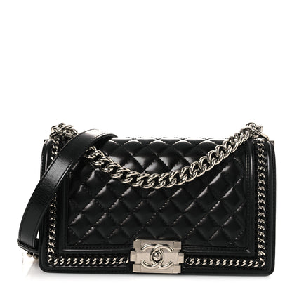 Chanel Glazed Calfskin Quilted Medium Chain Around Boy Flap Black 1 of 10
