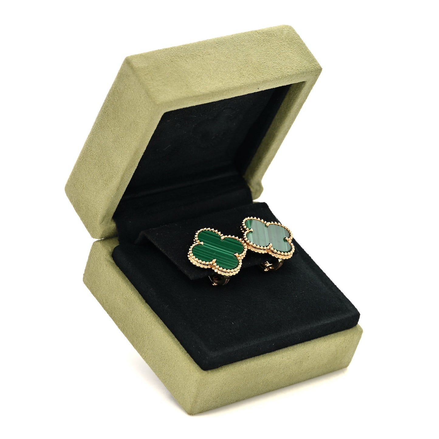 18K Yellow Gold Malachite Magic Alhambra Earrings
