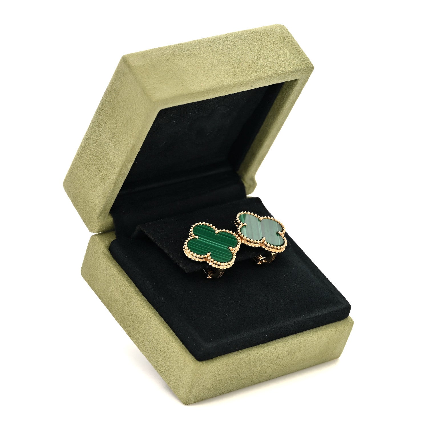 Van Cleef & Arpels 18K Yellow Gold Malachite Magic Alhambra Earrings 6 of 6